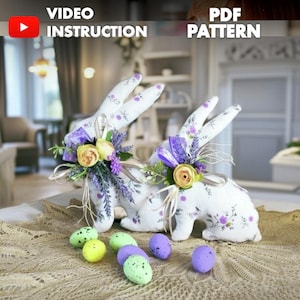 Patrón de costura en PDF: 2 conejitos de Pascua (28 cm + 23 cm)