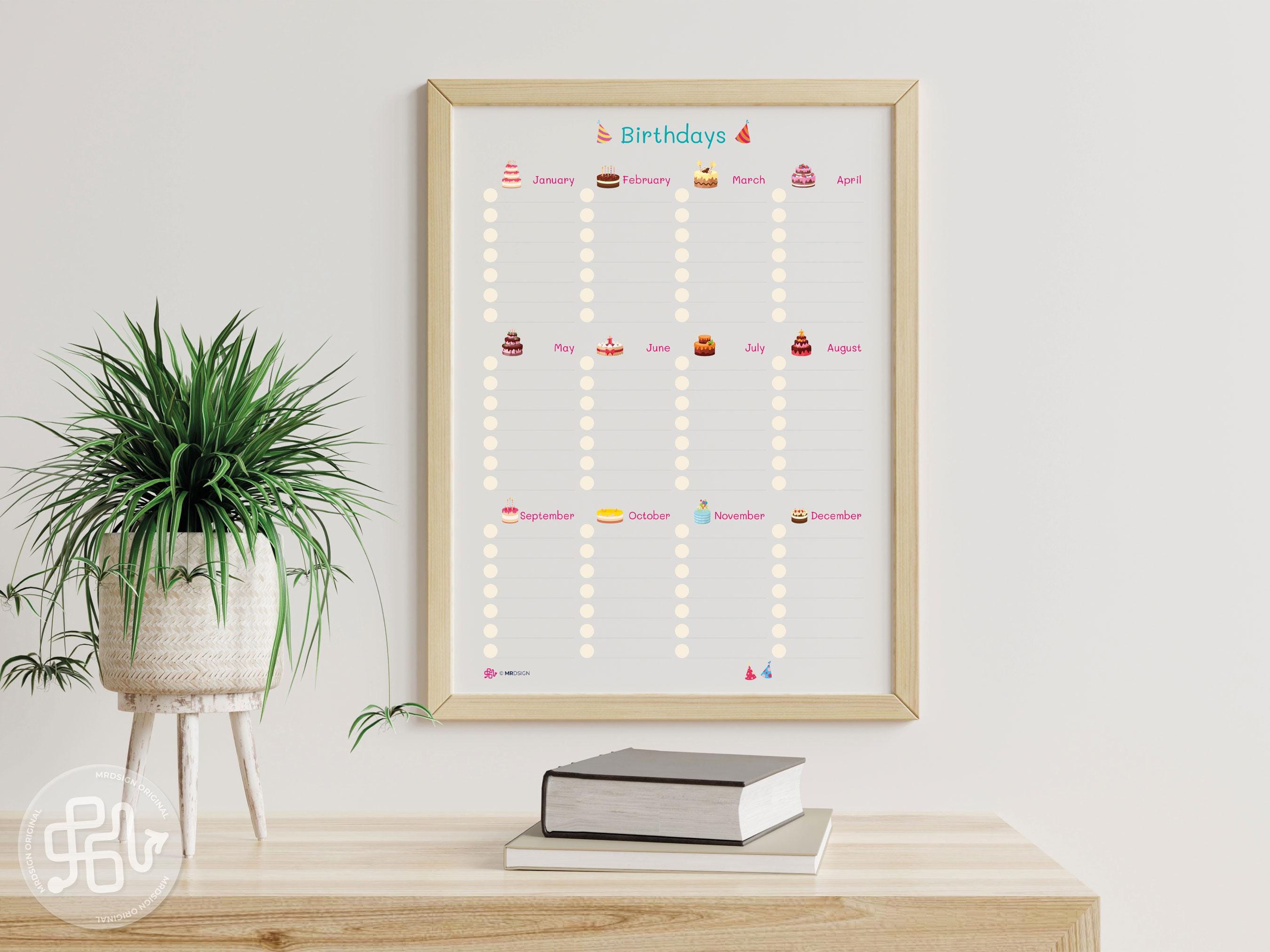 Printable Birthday Calendar A4 With Cake Design | Downloadable Digital ...