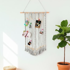 Macrame photo wall in boho style, photo holder with tassels, wall hanging for photos|Threaded Memory