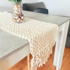 Handmade Macramé Table Runner – Boho Chic Cotton Table Décor | Natural Beige Macramé Runner | Customizable Boho Home Decoration