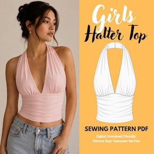 Girls Halter Top Sewing Pattern, Backless Summer Crop Top (PDF Download)