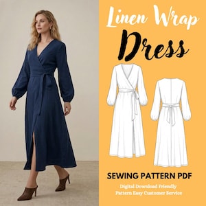 Mönster för bohemisk linneklänning med omlott, maxiklänning med knytning i midjan, böljande sommarstil (PDF-nedladdning)