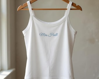 Embroidered Bride Crop Tank Top, Personalized Bride Shirt, Engagement Gift, Bride To Be Gift, Bridal Shower Gift