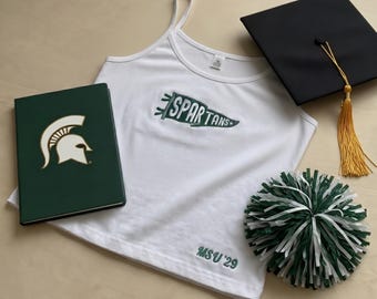 Custom Embroidered College Pennant Crop Tank Top - Personalized Team Apparel - Senior Class Gift - University High School Flag Name Sweater