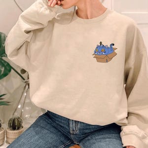 Embroidered Derpy the Tiger Sweatshirt, Kpop Demon Hunters, Huntrix, Blue Tiger, Fun Cartoon Design, Hoodie, Kpop Gift for Huntrix ESD784.L