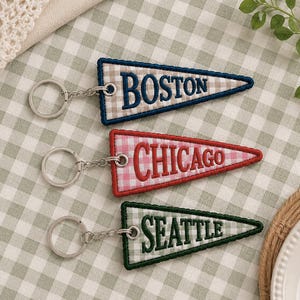 Personalized Embroidered Gingham Pennant Bag Charm, Custom School Mascot Keychain, Bag Tag Accessory Gift,  Preppy Backpack Tag