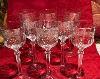 Vintage Rock Sharpe Cut Crystal Stem Liquor Aperatif Glass, Pattern 1007-7, set of 10