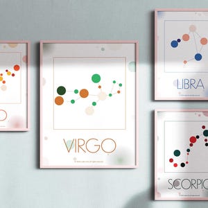 12 Zodiac Sign Wall Art Set Pastel Astrology Prints Spring Vibe Aesthetic Horoscope Decor Digital Download Celestial Star Sign Poster