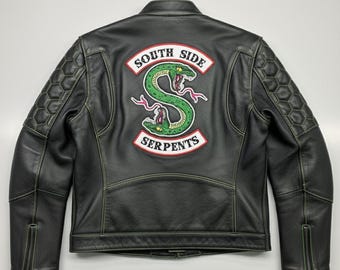 South Side Serpents Inspired Black Leather Jacket with Hexagon Quilting