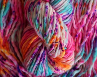 Pop Rocks - Chunky Weight Wool Superwash Yarn Roving Fiber - Hand Dyed Neon Pink Orange Purple Turquoise Blue Neons Knit Crochet