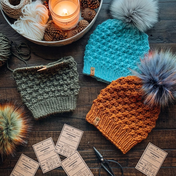 Modèle de tricot The Oaklynn Beanie | PDF instantané en téléchargement numérique, tricots, bonnet d'hiver en tricot, léger et volumineux, option laine