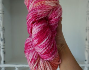 OOAK - Bulky Weight Superwash Merino Wool Yarn Fiber - Hand Dyed Knit Crochet Pink Fuchsia Peach