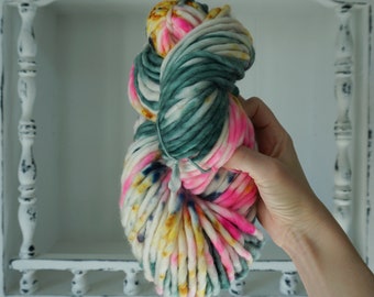 LIGHT - Train Graffiti - Chunky Weight Wool Superwash Yarn Roving Fiber -  Dyed Neon Pink Neons Blue Green Gold Golden Mustard Knit Crochet