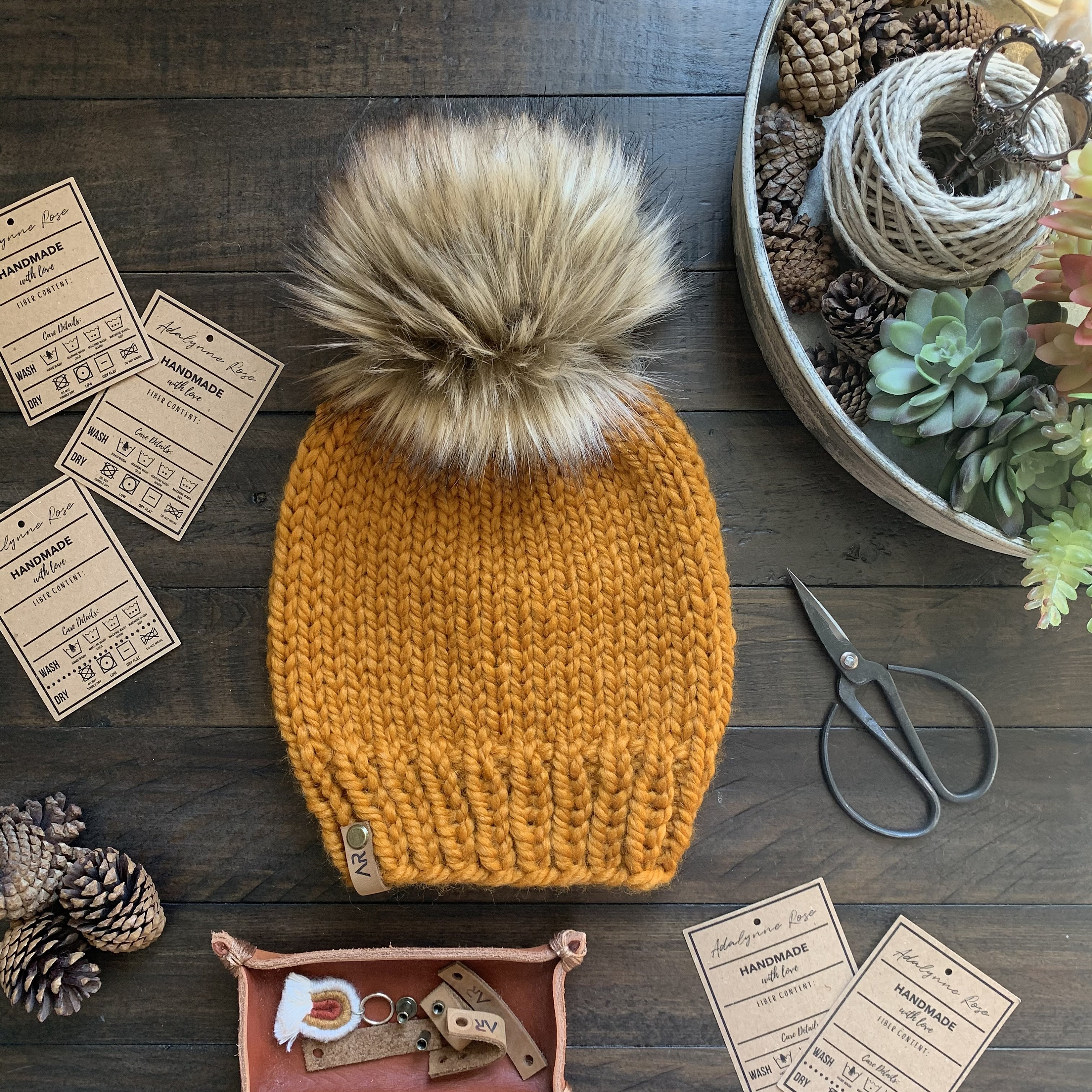 The Basic B || Hand Knit Wool Beanie || Mustard Yellow Gold Golden