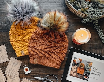 The Aubrielle Beanie Knitting Pattern | Instant PDF Digital Download Knit Knits Knitted Winter Hat Maker Light Bulky Yarn Cap
