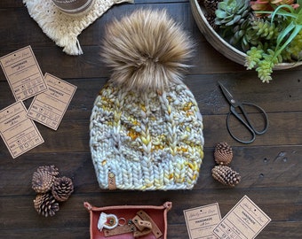 Lux Collection Biggie Bexley Beanie Hand Dyed Wool Knit || Cap Toque w/ Faux Fur Pom Roving Yarn Hat Hair Earwarmer Fashion Chunky Bulky