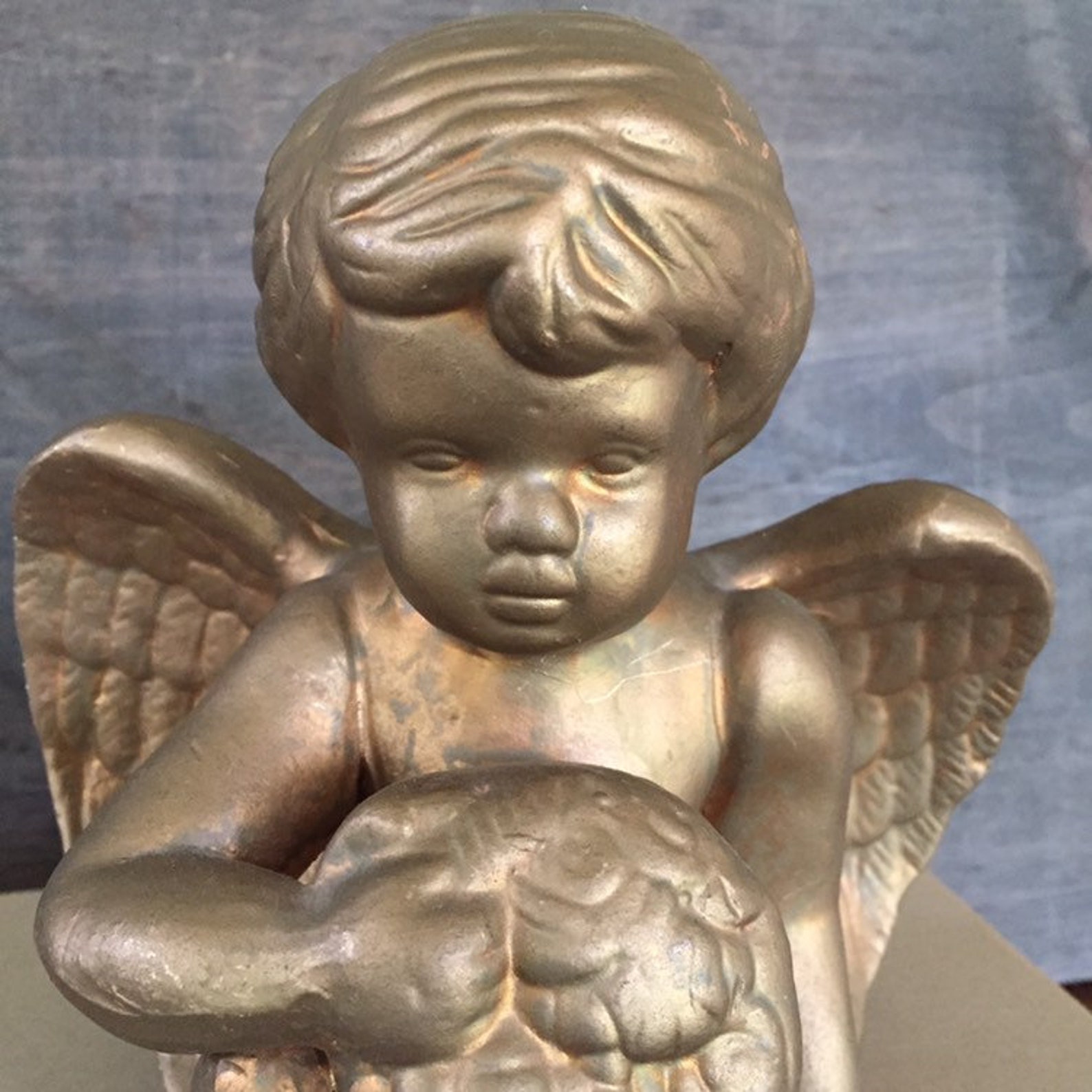 Sitting Cherub Baby Angel Golden Cherub Book Shelf Decor Etsy