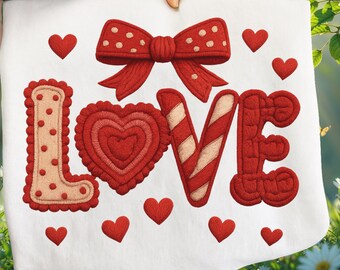 LOVE Valentine Knitted PNG, Red Heart Love Clipart, Cozy Embroidery Style Letters, Valentine’s Day Design, Romantic Digital Download