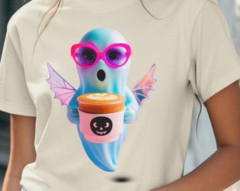 Spooky Coffee Ghost Clipart: Kawaii Halloween PNG (Digital Download)