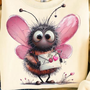 Love Bee druckbare Kunst, Valentinstag Wanddekor, entzückende Biene mit Liebesbrief, romantisches Kinderzimmer PNG, Geschenk für Sie
