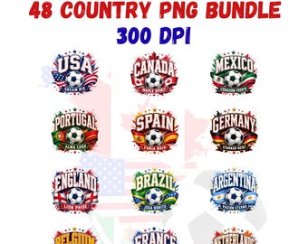 Football Fun PNG Bundle, 48 Country Pride Designs, Instant Download