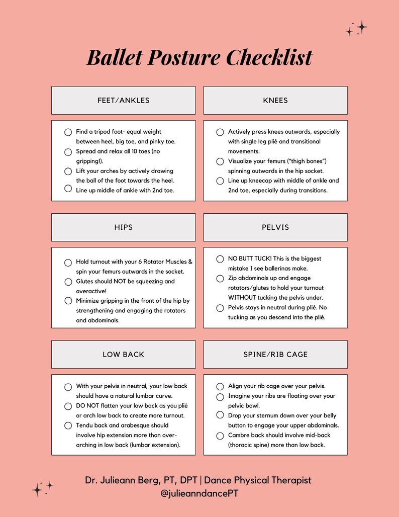 Posture Coaching Checklist.pdf Ballerina Posture Checklist, Dance Medicine Resource, Dance Educator ...