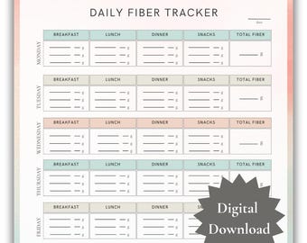 High Fiber Diet Tracker | High Fiber Diet Planner | Fiber Diet Mealplan | High Fiber Tracker