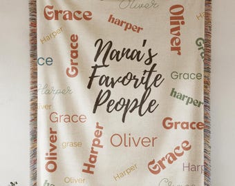 Personalized Nana Blanket, Custom Woven Throw with Grandkids Names, Family Name Blanket Gift for Grandma, Cozy Woven Home Decor Throw