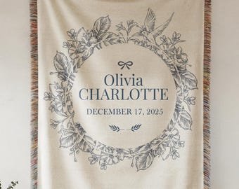 Personalized Baby Name Blanket, Toile Woven Baby Blanket, Custom Name Nursery Blanket, Elegant Newborn Gift, Baby Shower Blanket Keepsake