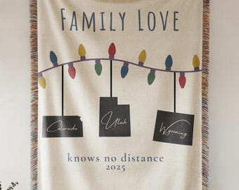 Long Distance Woven Blanket, Personalized State to State Family Gift, Custom Long Distance Bestie Blanket, Miss You Moving Away Woven Throw
