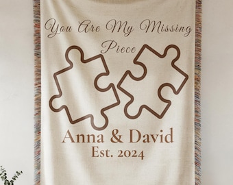 Manta de rompecabezas personalizada para pareja, regalo de aniversario de boda personalizado, manta tejida "Eres mi pieza perdida", regalo romántico para parejas