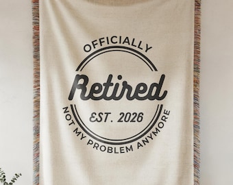 Manta tejida personalizada para jubilados, regalo divertido para jubilados con año, manta personalizada para jubilados, acogedor recuerdo tejido, regalo para un nuevo capítulo.