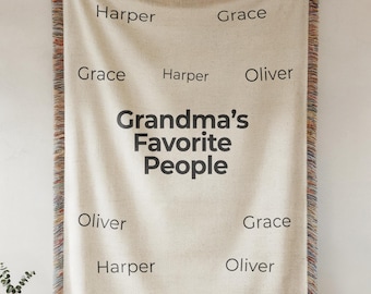 Manta personalizada para abuela con los nombres de sus nietos, manta tejida minimalista para abuela, manta personalizada con nombre, recuerdo de sus seres queridos.