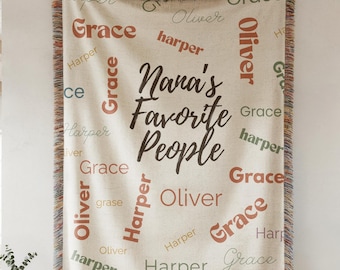 Manta personalizada para la abuela, manta tejida a mano con los nombres de los nietos, regalo ideal para la abuela, manta acogedora tejida para decoración del hogar