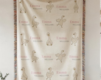 Manta de ganso personalizada con nombre, manta tejida personalizada para bebé, regalo para niña, manta con nombre para recién nacida, manta de ganso con cuentos infantiles.