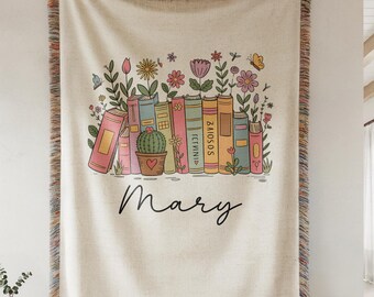 Personalized Reading Blanket for Mom, Custom Book Lover Blanket, Woven Literary Throw, Cozy Bookworm Gift, Reader Gift