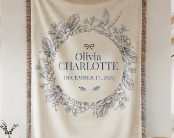 Manta personalizada con nombre de bebé, manta tejida a mano, manta de guardería con nombre personalizado, regalo elegante para recién nacidos, manta de recuerdo para baby shower