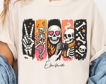 Personalized Skeleton Halloween Shirt, Custom Name Spooky Tee, Cute Skeleton Graphic Shirt, Funny Fall Shirt, Halloween Gift