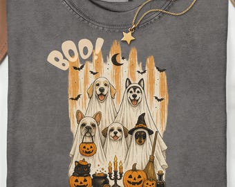 Vintage Ghost Dogs Shirt, Cute Halloween Dog Tee, Striped Halloween Shirt, Spooky Dog Lover Gift