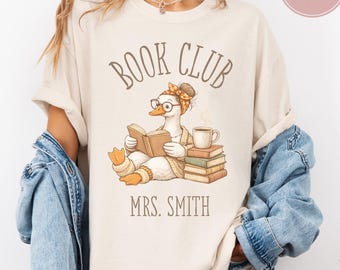 Comfort Colors Book Club Duck Shirt, Personalized Book Lover Tee, Custom Name Reading Shirt, Cozy Reader Gift, Teacher Gift