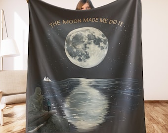 Mystic Moon Blanket, Celestial Blanket, Gold & Blue Starry Aesthetic, Spiritual Blanket, Higher Power, Witchy Blanket, Whimsigoth Blanket