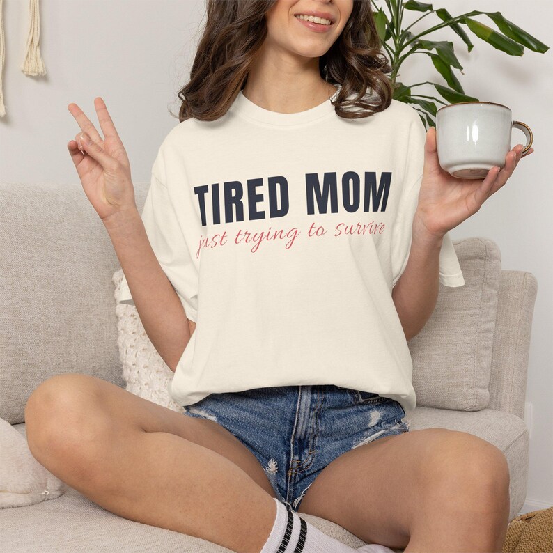 tired mom shirt cozy lifestyle mockup comfort colors comfy mom tee relaxed fit