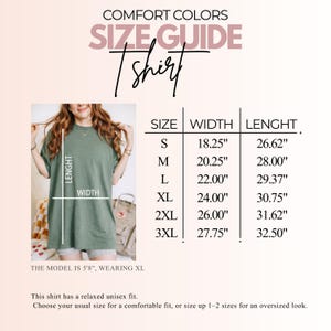 comfort colors size guide unisex t shirt sizing chart measurements