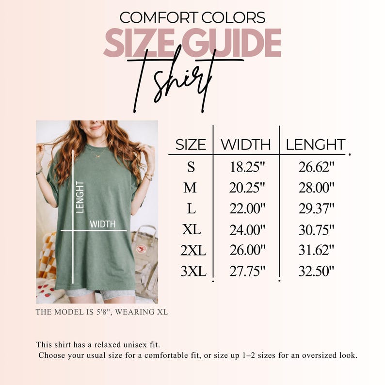 comfort colors size guide unisex t shirt sizing chart measurements