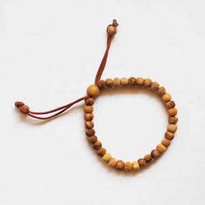 May include: A brown wooden bead bracelet with a brown cord closure.