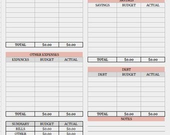 May include: A printable monthly budget spreadsheet with sections for bills, savings, other expenses, debt, and a summary of all categories. The spreadsheet includes columns for budget and actual amounts. The month is December.
