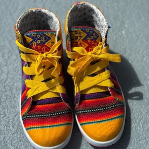 Peruvian Sneakers, Size 7, Peruvian Textile, Made in Peru, Yellow Handmade Sneakers, Women’s Shoes