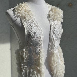 Boho Vest, Upcycle Crochet Vest, Sustainable Fashion, White Open Front Lace Vest, Crochet Vest, Upcycle Clothes, Hand Designed Clothes