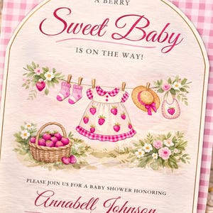 Berry Sweet Baby Shower Invitation, Strawberry Baby Shower Invite, Instant Editable Template, BA3625