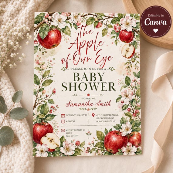 Apple Baby Shower Invitation Template, Editable Canva Apple of Our Eye Baby Shower Invite, Orchard Baby Shower Invitation, Fall Baby Shower